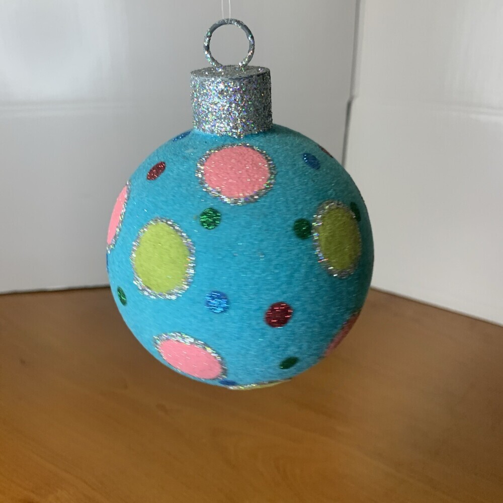 Raz Snowdoodles Christmas Ball 4” Blue Multicolored